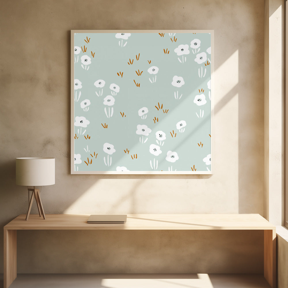 Minimalistic Wildflower Meadow Mint Pattern | Poster