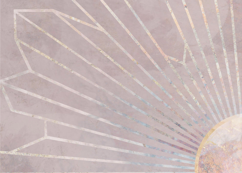 Gold geometric sun rays mural pink | Wallpaper