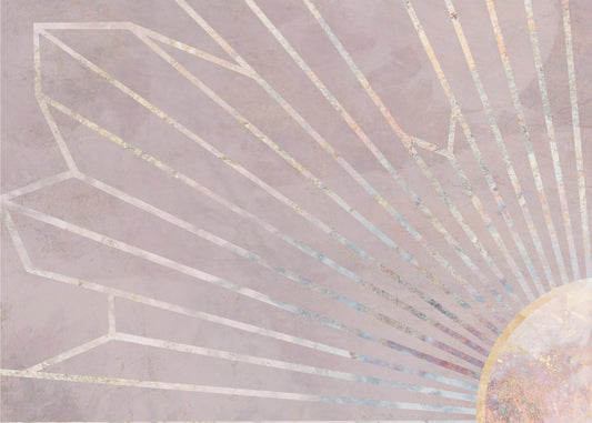 Gold geometric sun rays mural pink | Wallpaper