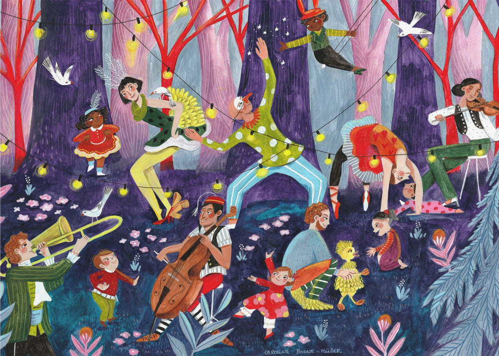 Circus performers and children in the forest | Poster