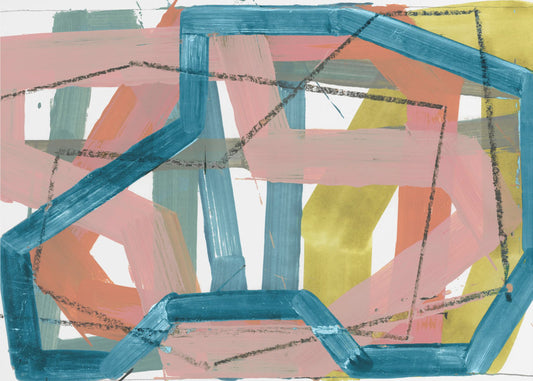 Blue & Pink Abstract Lines Art Print | Canvas