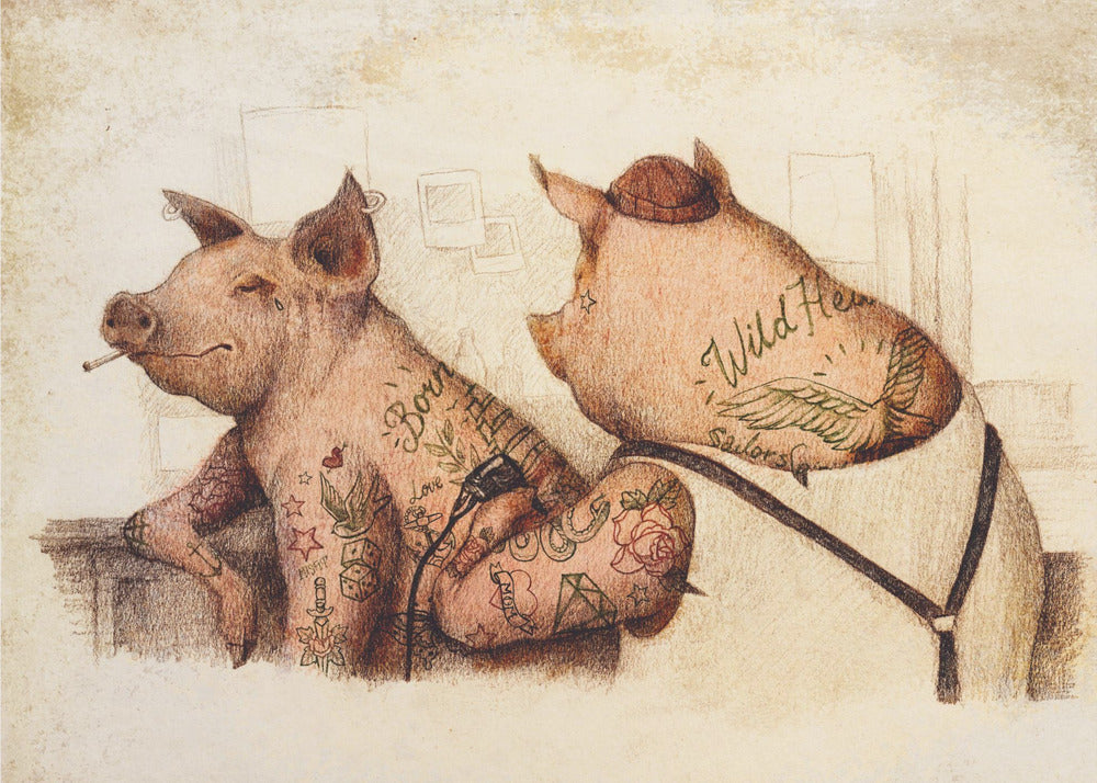 Tattooed Pigs In A Vintage Style | Canvas