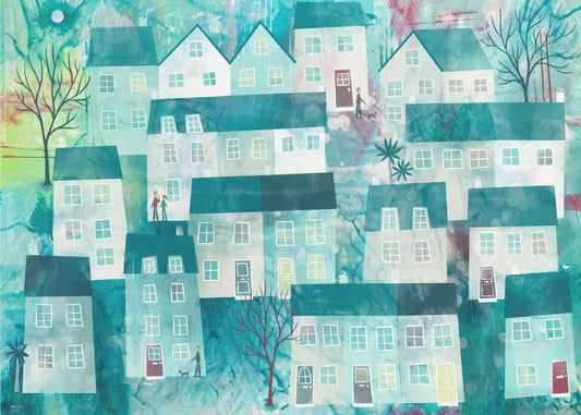 Whimsical Village Scene With Stylized Houses | Canvas