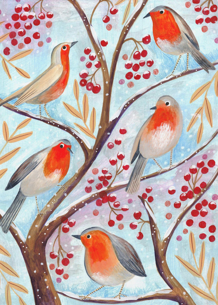 Winter birds robins Christmas snow | Poster