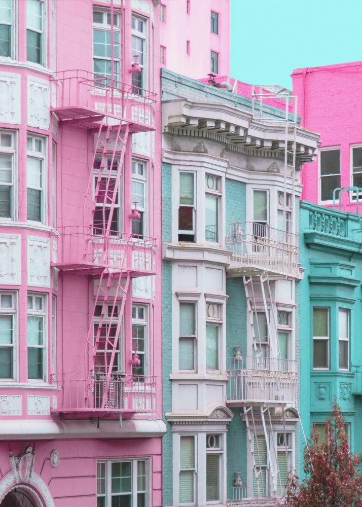Pink and Blue Row Houses in San Francisco | Canvas