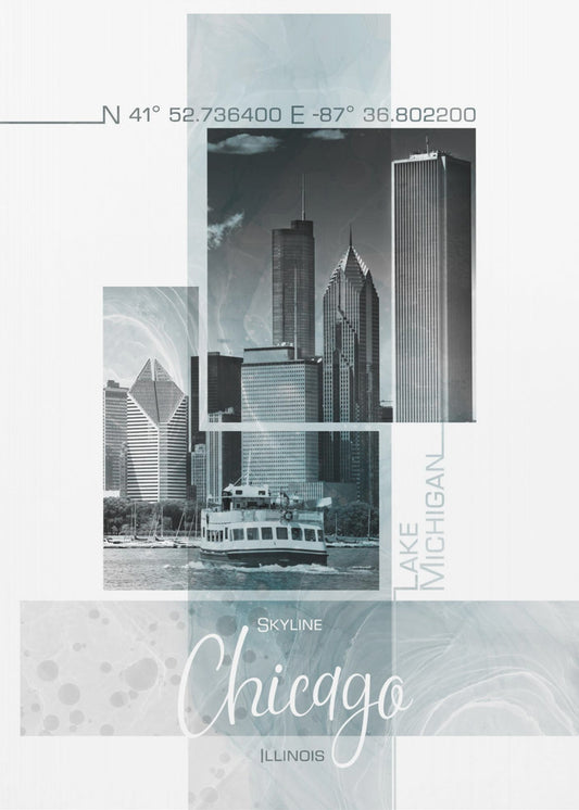 Poster Art CHICAGO Skyline | turquoise marble | Canvas