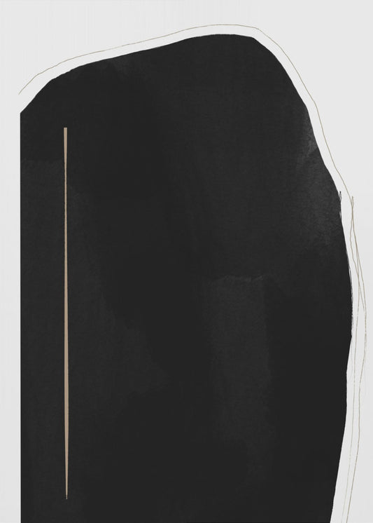 Irregular Black Shape With A Thin Vertical Line | Canvas