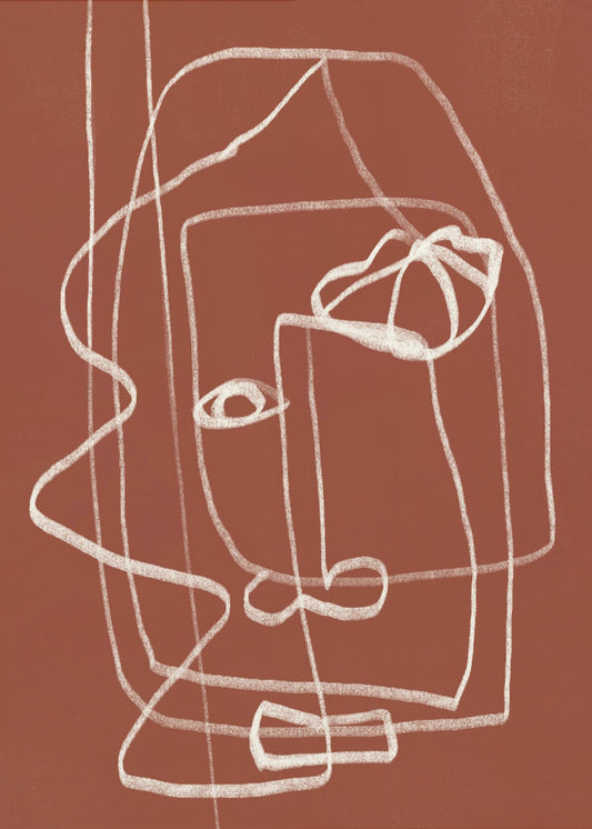 Line Art Abstract Portrait Terracotta 03 | Canvas