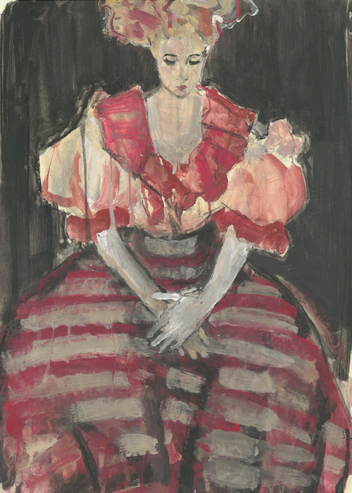 Woman in a Flowing Red Stripes Dress | Canvas