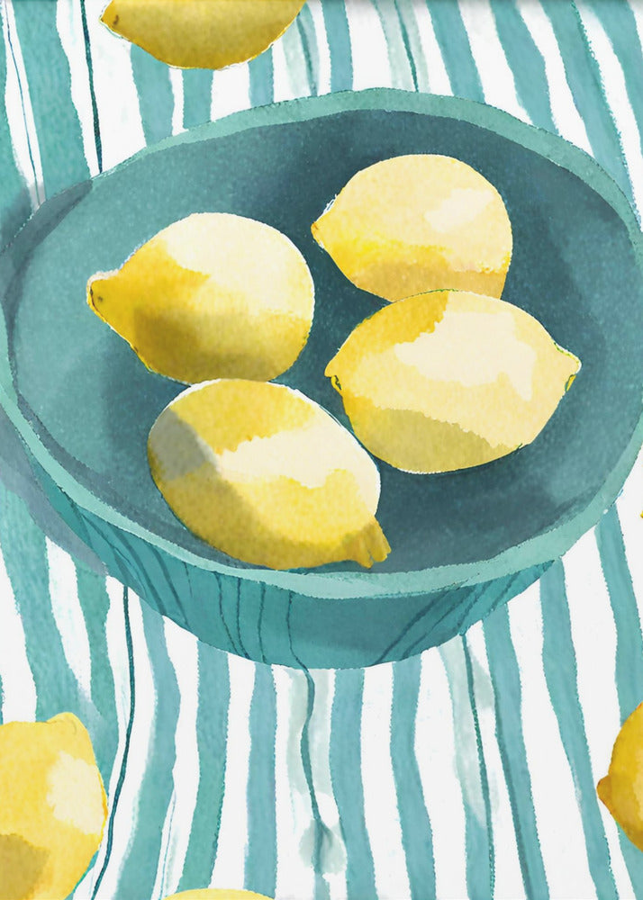 Zitronen in türkisfarbener Schale | Canvas