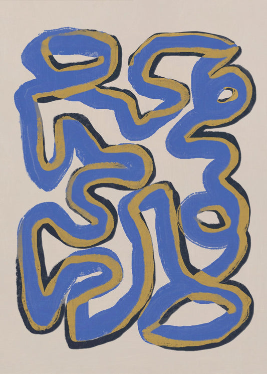 Intertwined Blue And Ochre Lines | Canvas