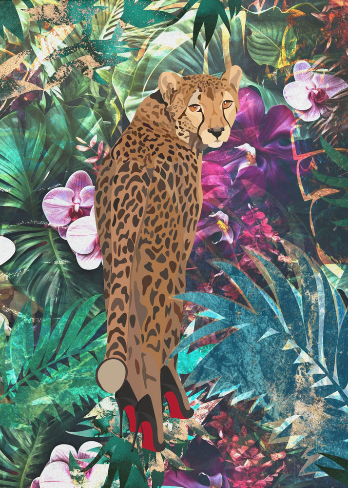 Tropical Floral Jungle - Cheetah in heels | Poster