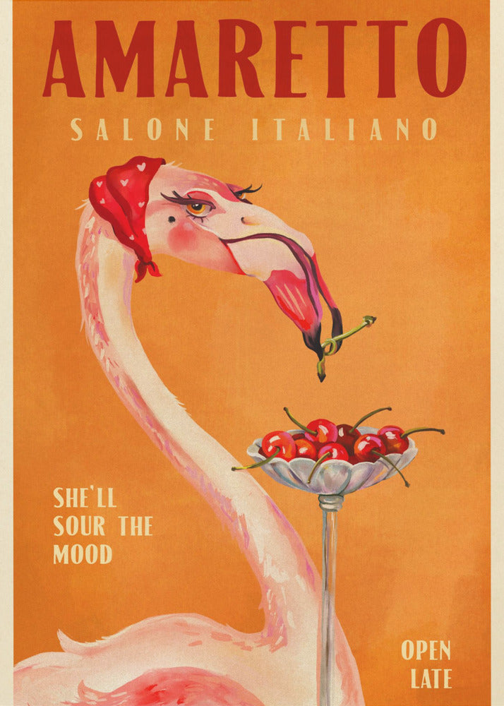 Amaretto Flamingo Art Deco Italian Cafe Travel Art | Poster