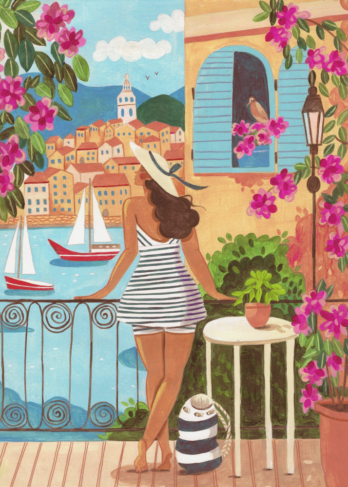 Travel poster woman in Saint-Tropez, France | Canvas