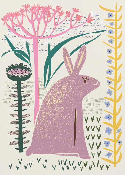 Block print lilac bunny | Poster