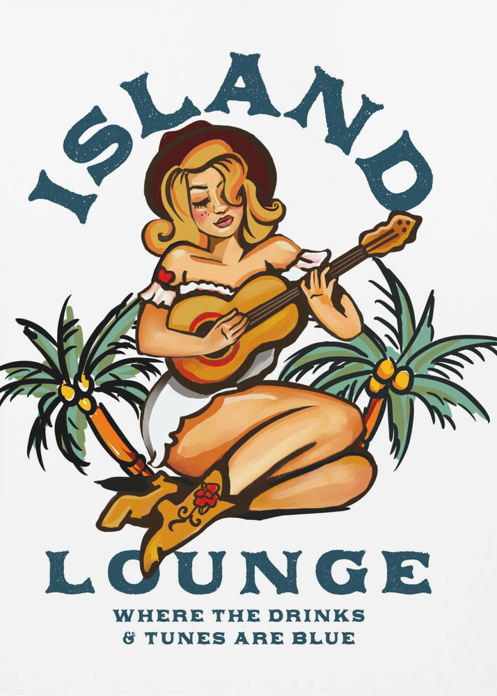 Island Lounge Tropical Pin Up Girl Playing Guitar | Poster