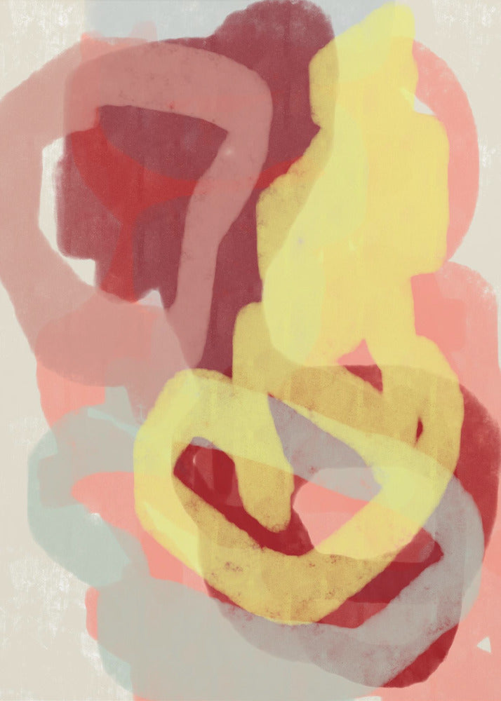 Abstract Painting In Pastel. Yellow, red and grey. | Poster