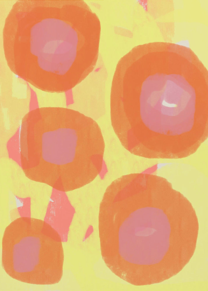 Abstract Painting. Boho roses in orange and pink on yellow. | Poster