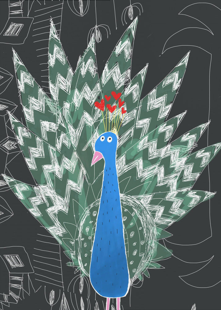 Cute Peacock with Jungle Doodle by Artist Carla Daly | Poster