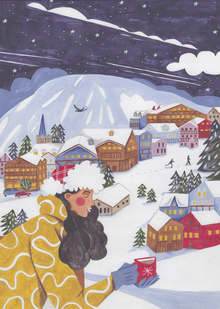 Winter Scene woman with coffee | Poster