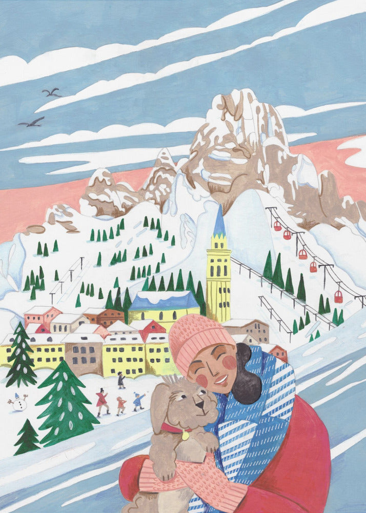 Winter Scene Woman and Dog | Canvas