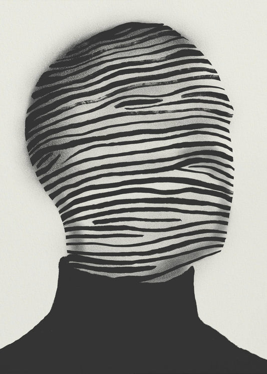 Abstract Head Wrapped In Black And White Stripes | Canvas