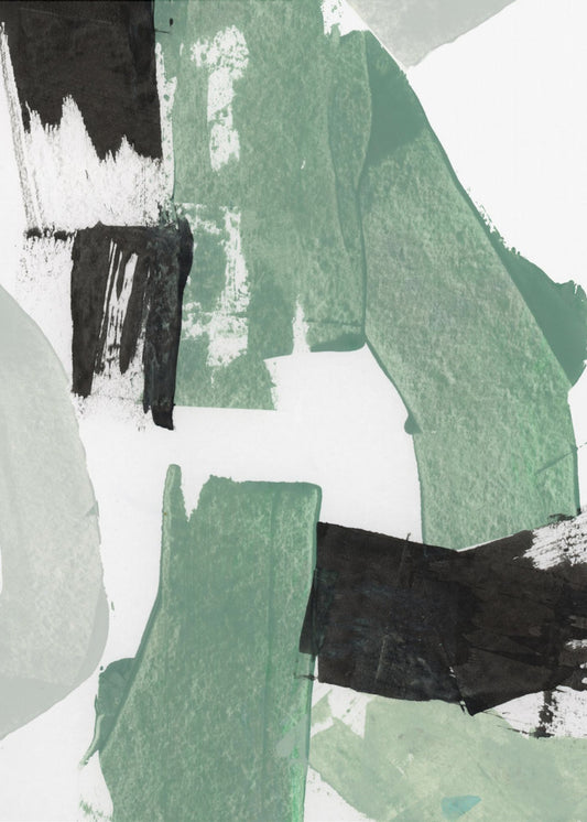 Abstract Green & Black Shapes No1 Print | Canvas