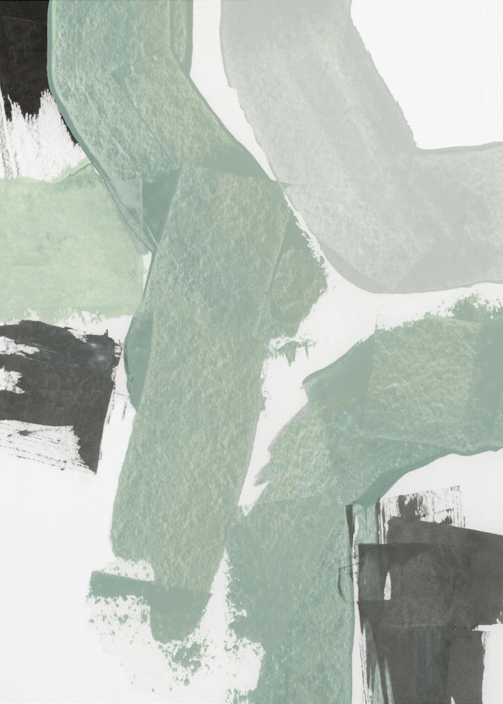 Abstract Green & Black Shapes No2 Print | Canvas