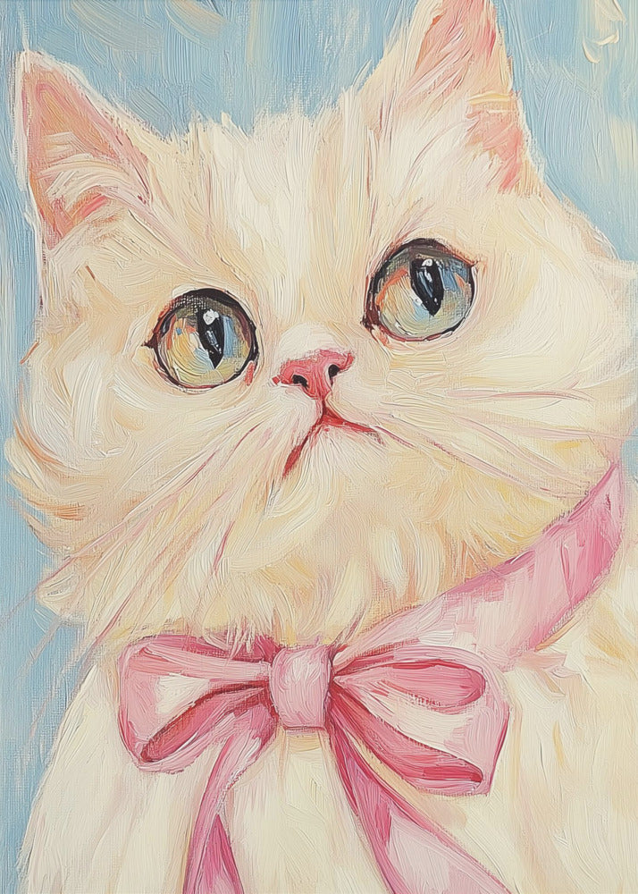 Pink Bow White Cat | Canvas