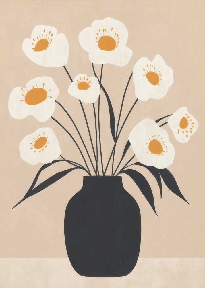 White Flowers in Black Vase | Canvas