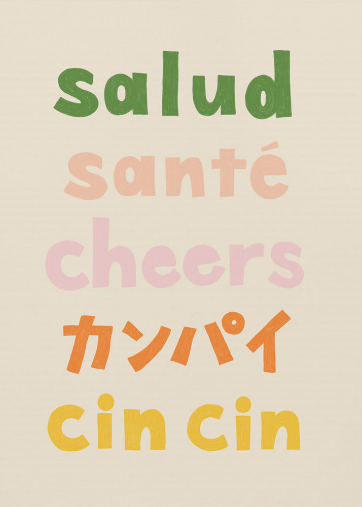 Cheers Typography - Salud Santé Cheers Kanpai Cin cin | Canvas