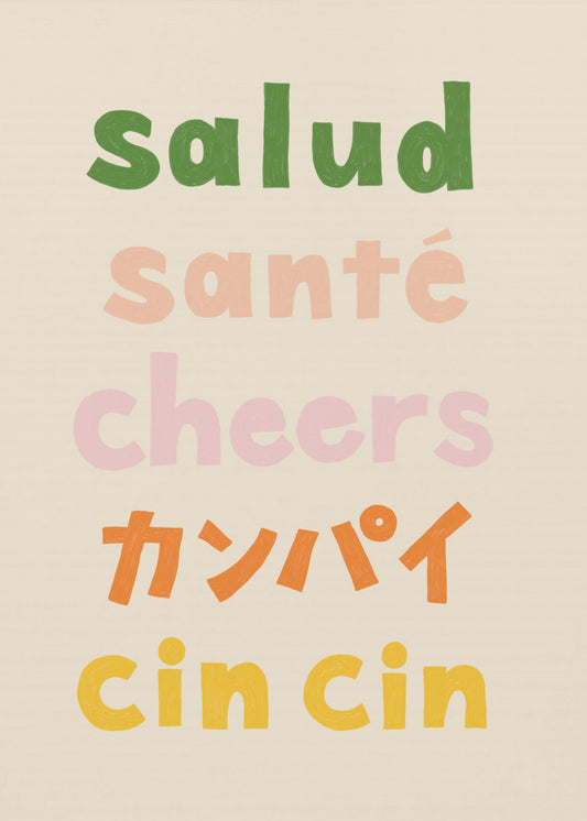Cheers Typography - Salud Santé Cheers Kanpai Cin cin | Canvas