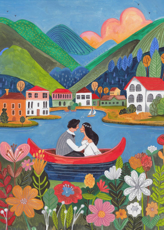 Just Married Couple in a boat | Canvas