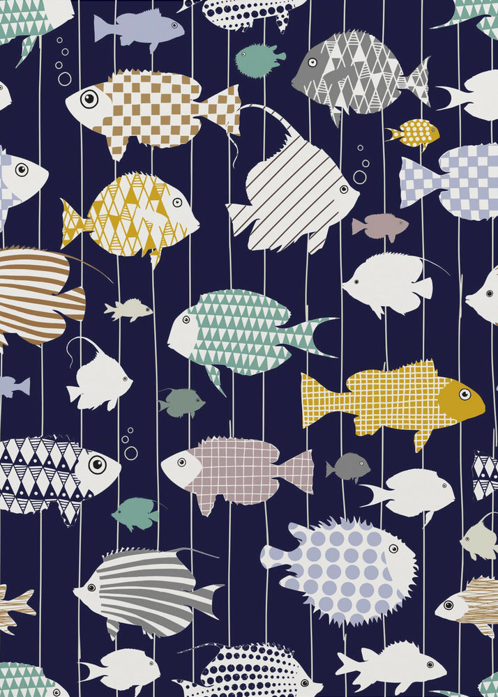 Fresh fish on dark navy blue pattern | Canvas
