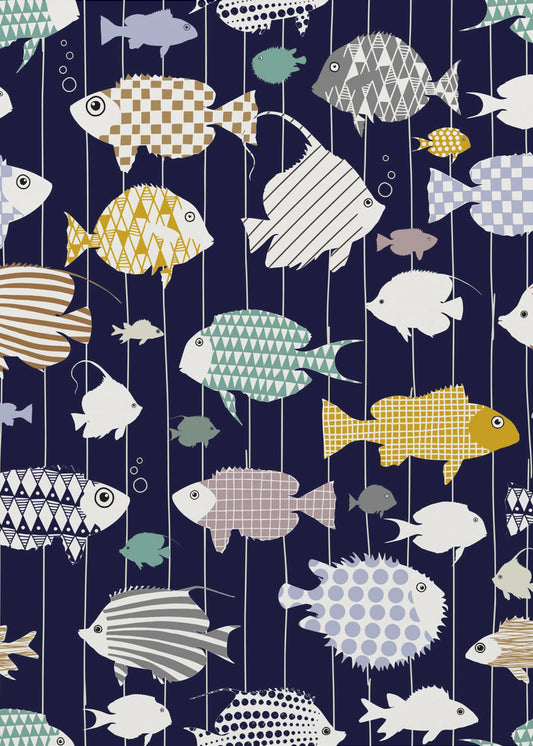 Fresh fish on dark navy blue pattern | Canvas