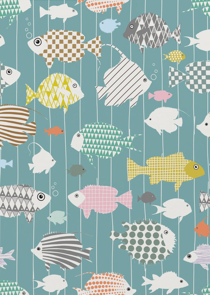 Fresh fish on teal pattern | Canvas