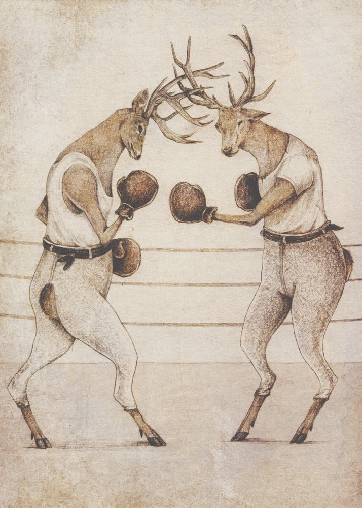 Deer Fight Vintage Style | Canvas