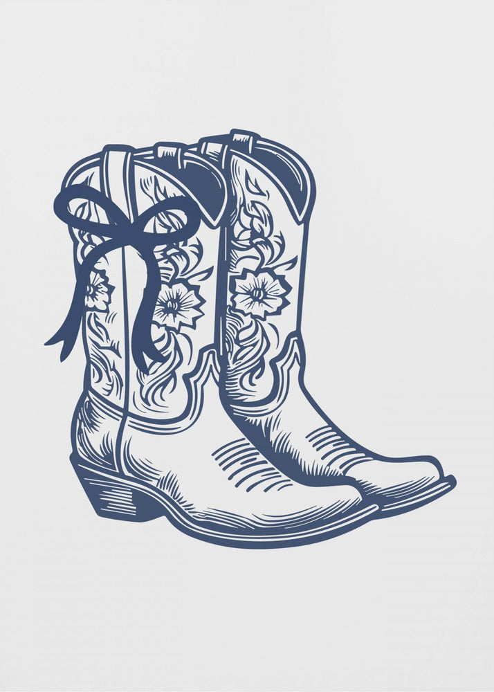 Navy Blue Cowgirl Boots with Bow | Canvas
