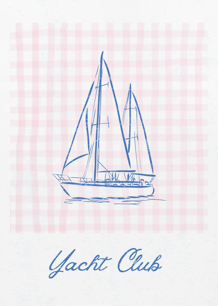 Minimalist Blue Line Drawing of a Yacht | Canvas