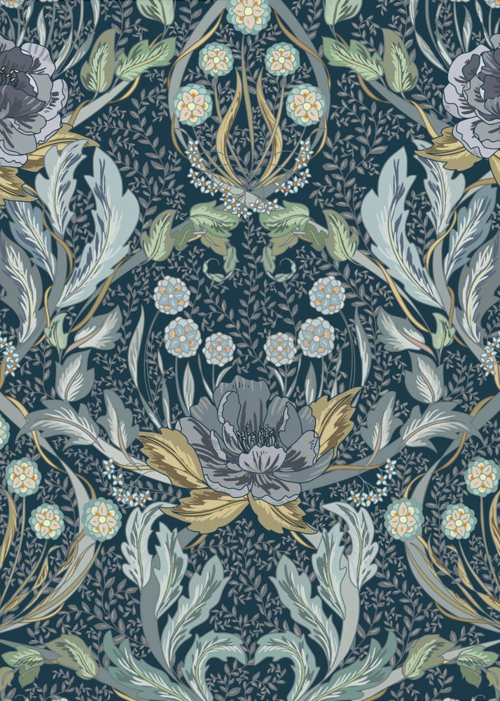 Floral Heritage Morris moonshine blue pattern | Poster