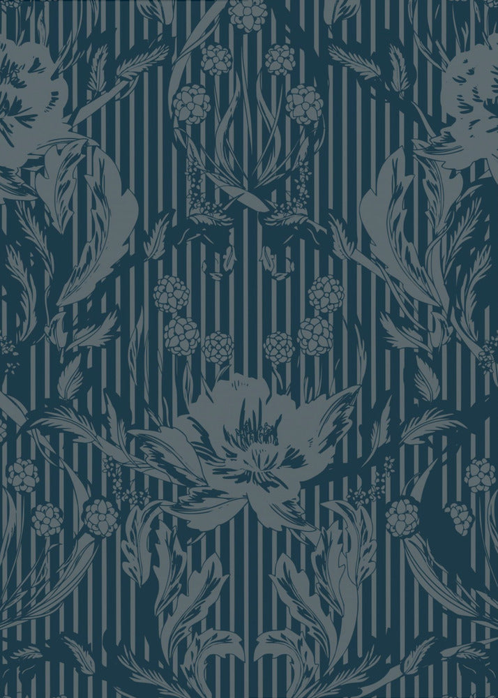 Floral Heritage Morris monochrome stripes moonshine blue pattern | Poster