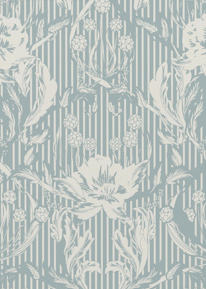 Floral Heritage Morris monochrome stripes chalky blue pattern | Poster
