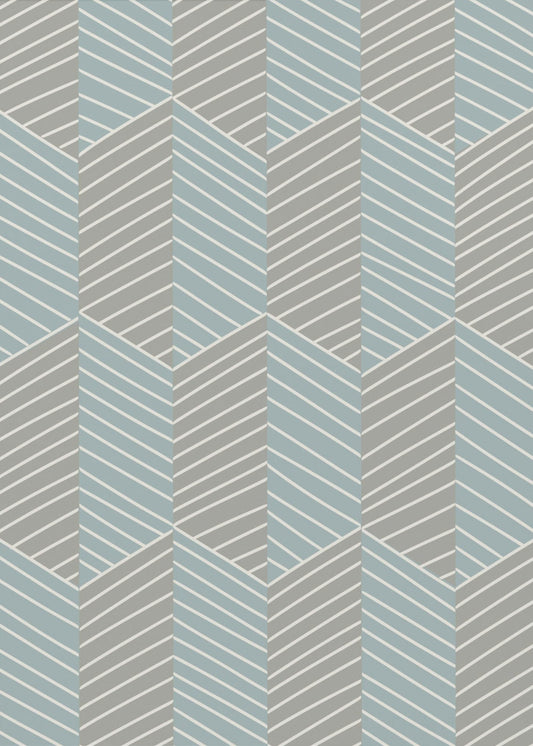 Floral Heritage herringbone grey-blue pattern | Canvas