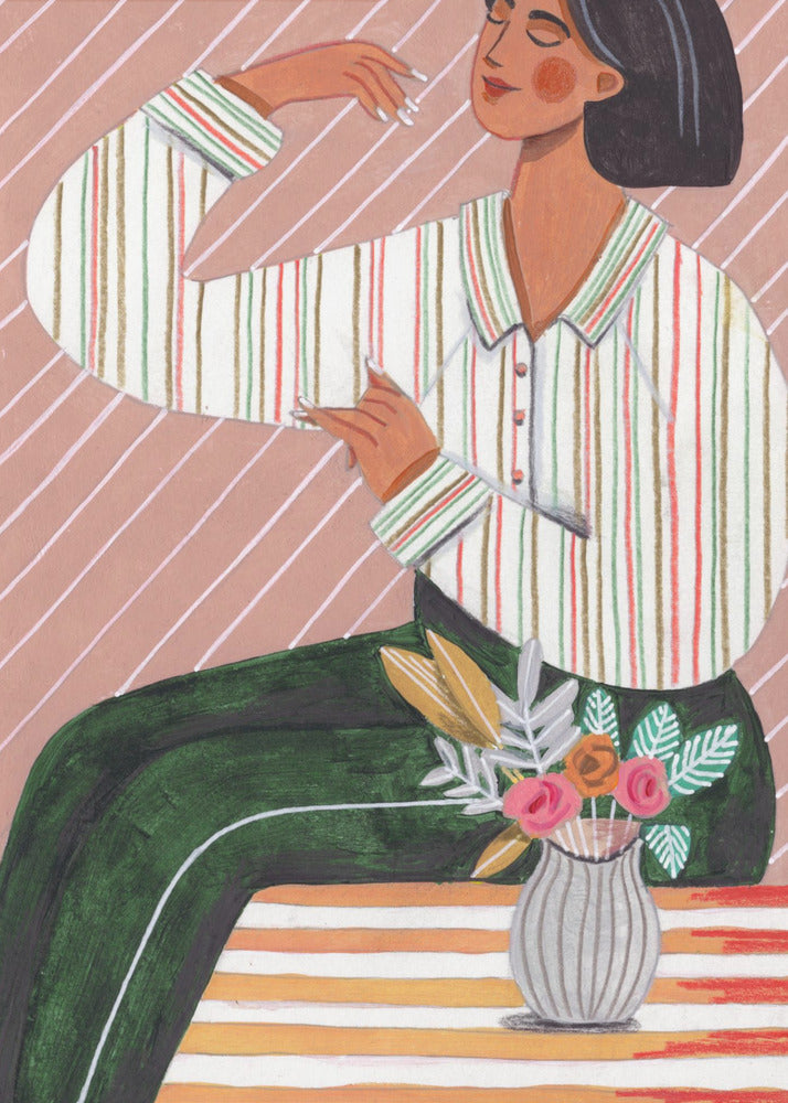 Woman in Stripes Shirt and Green Pants | Canvas