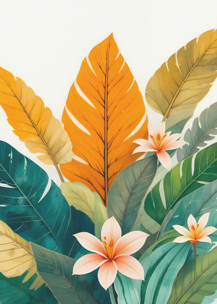 Tropical Leaves And Delicate Flowers | Canvas