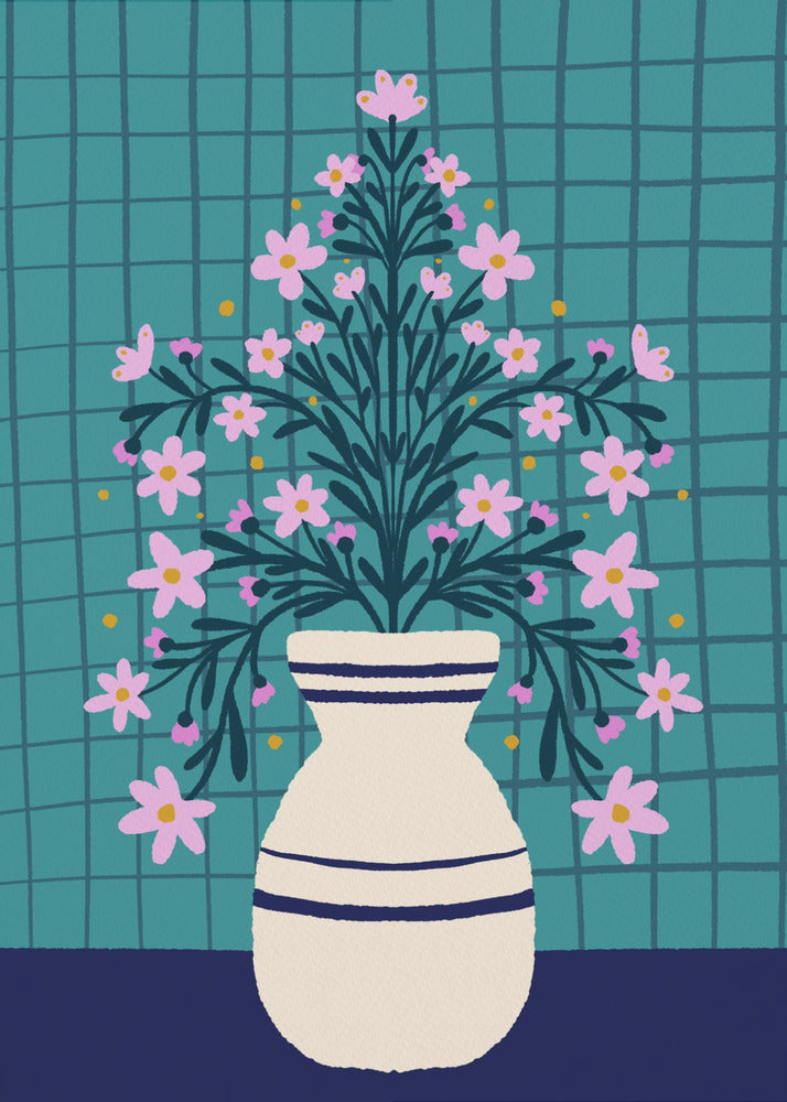 Turquoise Flowers In a Vase | Poster