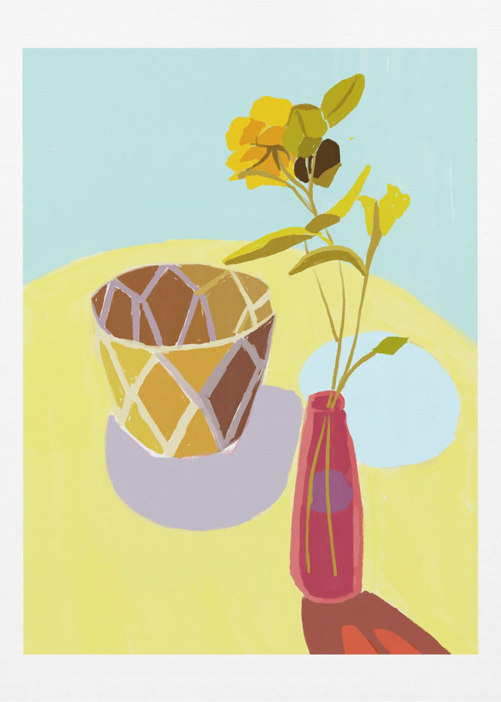 Yellow Flowers in a Red Pot | Canvas