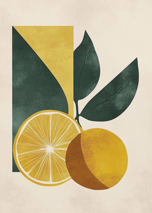 Yellow Lemon with Green Leaves Serenity | Canvas