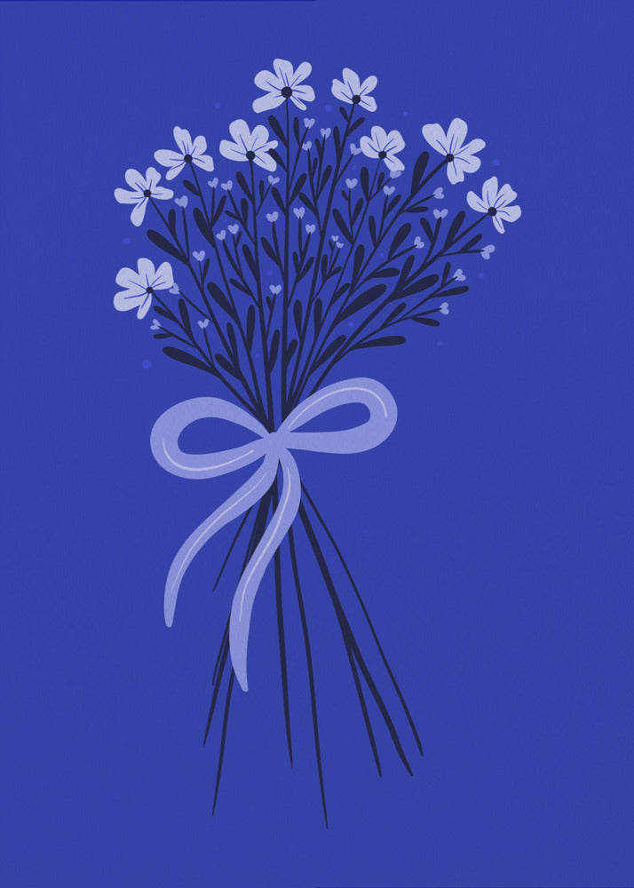 Floral Bouquet With Bow - monochrome blue | Canvas