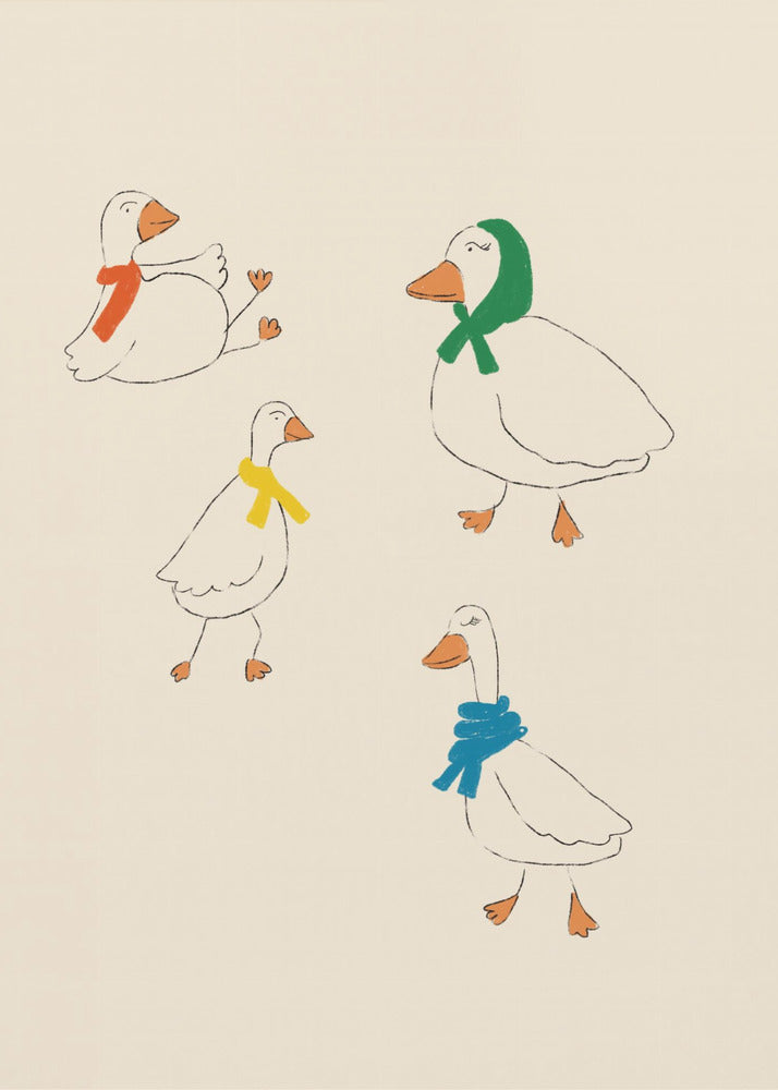 Ducks Adorned in Colorful Scarves | Poster